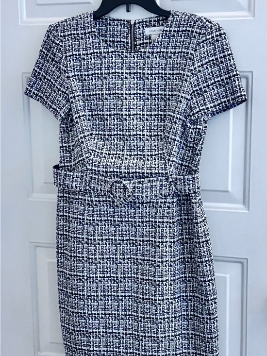 Calvin Klein Dresses & Skirts - Calvin Klein Black & White Tweed Belted Midi Dress